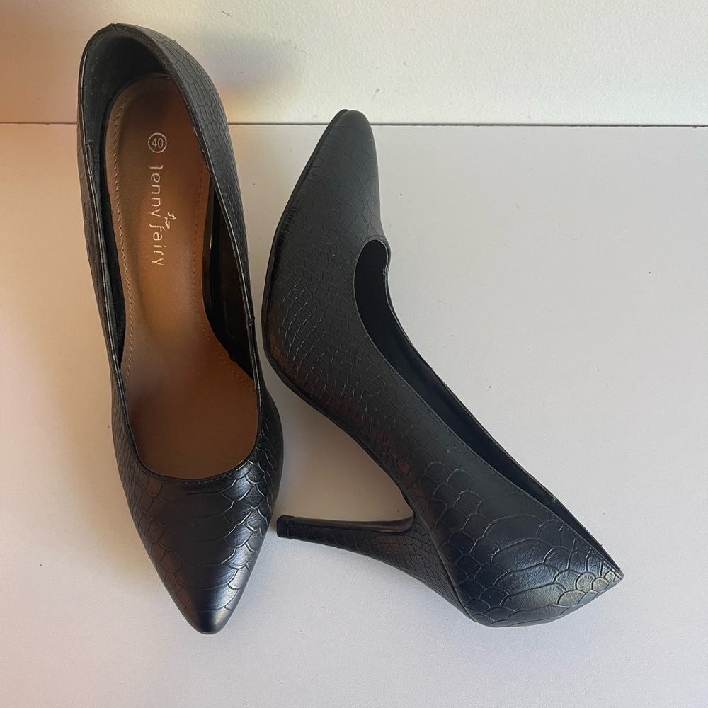 Women's Black Crocodile Stiletto High Heel Pumps SZ 9